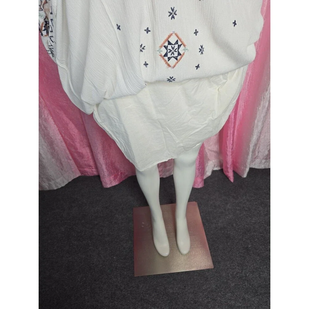 Knox Rose Ivory Boho Embroidered Cotton Lined Tiered Maxi Dress Size XS
